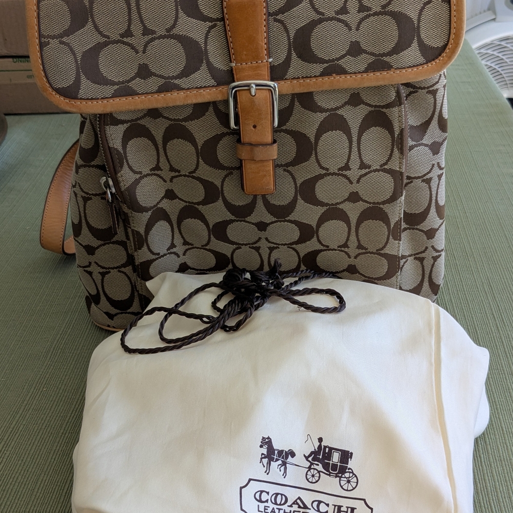 Coach Brown and Tan Signature Backpack